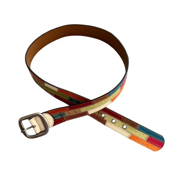 Fossil Women's Size M Leather Belt Patchwork Multi Colored Boho Festival Y2K - Picture 11 of 13